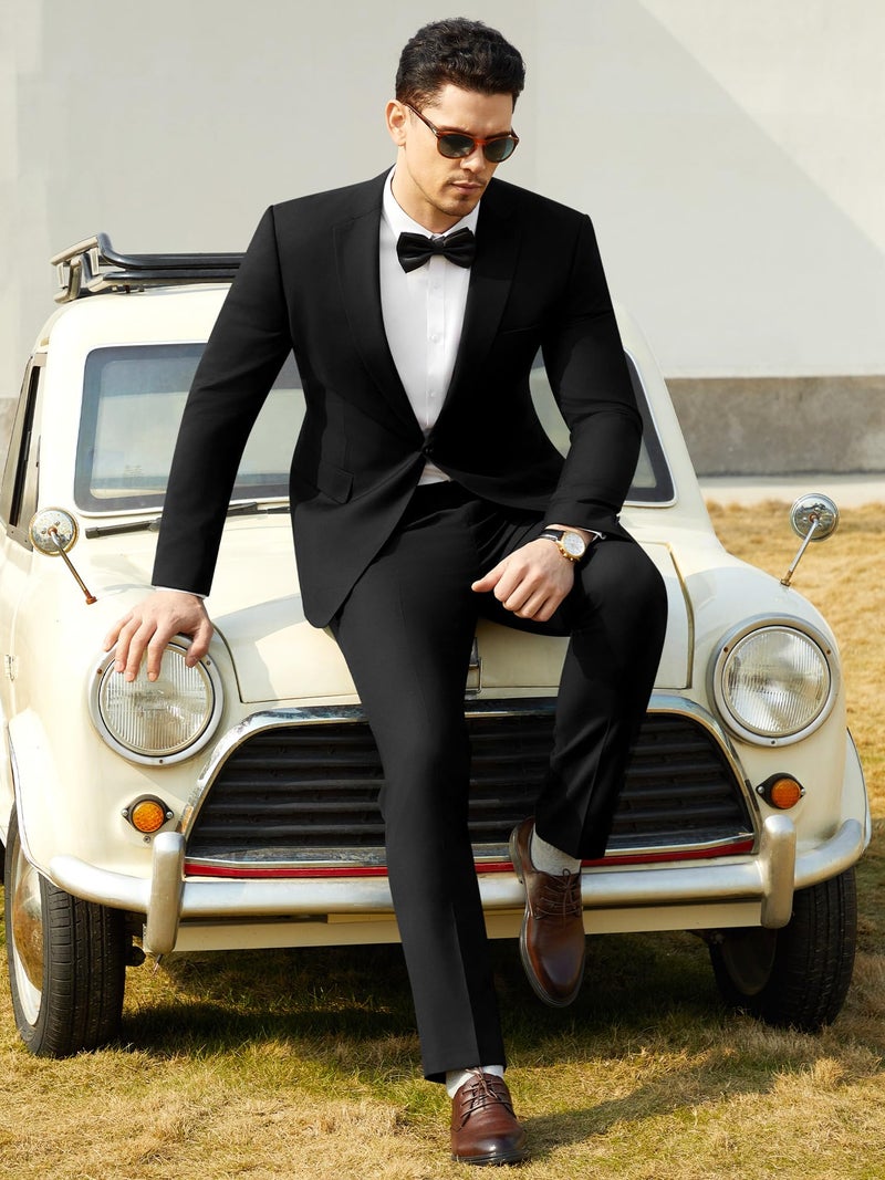 WEEN Charm Men's Suits Slim Fit 2 Piece Black Tuxedo One Button Wedding Groom Prom Party Blazer Pants Set - Image 2